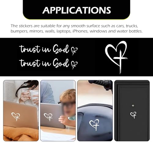 3 PCS Love Cross Rearview Mirror Window Sticker, Trust in God Waterproof Rear Windshield Body Decorative Sticker, DIY Tuning Accessory for Most Cars Trucks SUVs (White)