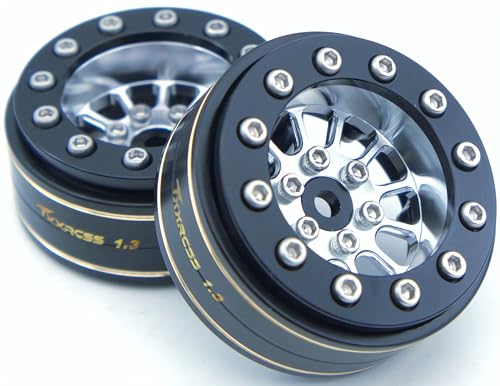 1.3 Beadlock Wheels & Brass Rim 46.5g Offset-3mm for 1/18 1/24 RC TF (Silver Black) - color: Silver Black