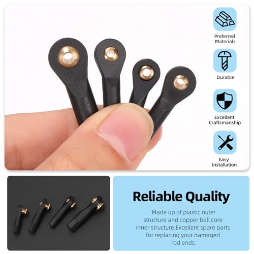 Glarks 20pcs M2 M2.5 M3 Lever Steering Linkage Tie Rod End Ball Head End Without Screws and Nut, 4 Sizes Ball Head Link Joint End, Ball Head Holder Tie Rod Ends Ball Joint Link for RC Crawler Car