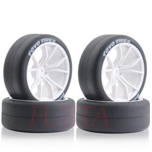 fujita 1/10 RC Drift Tires and Hard Plastic Wheels Rims Rally Racing Tyres for Tamiya XV01 XV02 TT02 PTG HSP RGT Kyosho FAZER MK2 Lc Racing HPI /12mm hex (White) - color: White