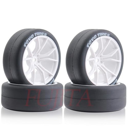 fujita 1/10 RC Drift Tires and Hard Plastic Wheels Rims Rally Racing Tyres for Tamiya XV01 XV02 TT02 PTG HSP RGT Kyosho FAZER MK2 Lc Racing HPI /12mm hex (White) - color: White
