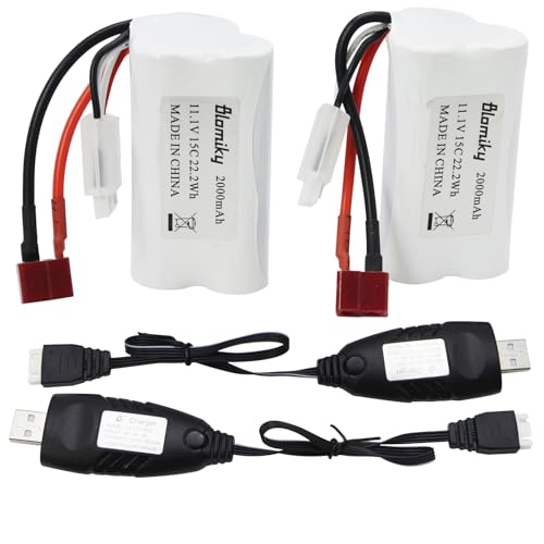 Blomiky 2 Pack T Plug 11.1V 3S 15C 2000mAh 22.2Wh Lithium-ion Battery and USB Cable Suitable for 2104 and R608 RC Boat / R608 Battery 2