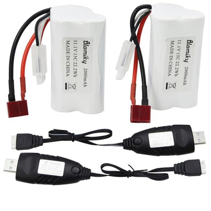 Blomiky 2 Pack T Plug 11.1V 3S 15C 2000mAh 22.2Wh Lithium-ion Battery and USB Cable Suitable for 2104 and R608 RC Boat / R608 Battery 2