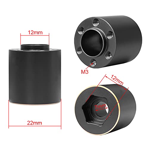 4Pcs Brass Weights 1.9 2.2 Inches Beadlock Wheels 12mm Hex Wheel Hub Widen Adapters for SCX10 TRX4 1/10 RC Crawler Upgrades (Black, 22mm) - color: Black, size: 22mm