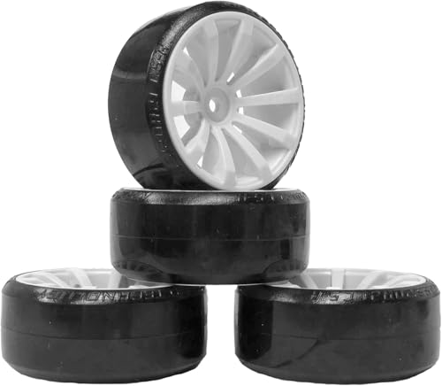 Hard Plastic 63mm Drift Car Tyres 12mm Wheels for 1/10th Scale HSP Tamiya HPI Kyosho TT02 Road Drift Car Hard Tyre Replacement, Set of 4 (White) - color: White