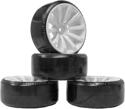 Hard Plastic 63mm Drift Car Tyres 12mm Wheels for 1/10th Scale HSP Tamiya HPI Kyosho TT02 Road Drift Car Hard Tyre Replacement, Set of 4 (White) - color: White