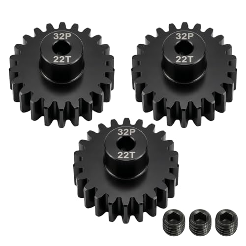 32P 22T Pinion Gear 3.175mm Shaft, Hardened Steel Motor Gear for 1/10 Scale RC Car Truck Crawler Monster Buggy, High Speed Durable 32 Pitch Gear Upgrade Parts 540 550 Brushed 3650 3660 Brushless - color: 22T