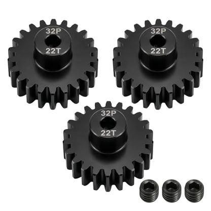 32P 22T Pinion Gear 3.175mm Shaft, Hardened Steel Motor Gear for 1/10 Scale RC Car Truck Crawler Monster Buggy, High Speed Durable 32 Pitch Gear Upgrade Parts 540 550 Brushed 3650 3660 Brushless - color: 22T