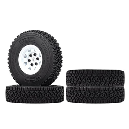4PCS/Set 1.55 Inch Beadlock Metal Wheel Rim Rubber Tires Compatible with 1/10 RC Crawler Car Axial AX90069 D90 TF2 Tamiya CC01 LC70 (White) - color: White