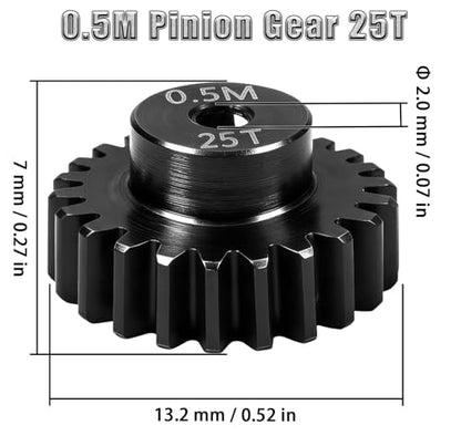 Hardened Steel 0.5M Pinion Gear 25T 2mm Shaft for RC Car/Helicopter Upgrade, Compatible with ARRMA 1/14 Typhoon 1/16 Mojave 1/18 Granite, Losi 1/12, 0.5Mod 13T-27T Gear for Brushed Brush-Less Motors - size: 25T