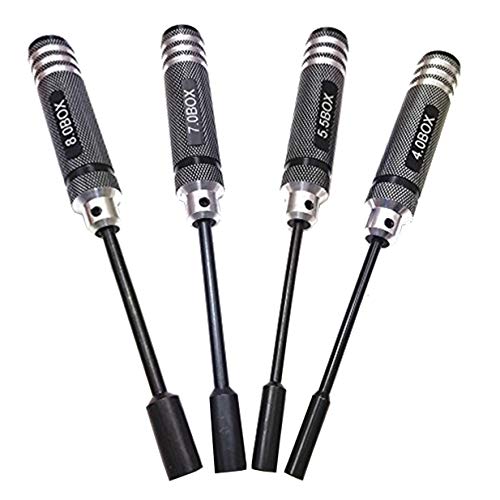 4PCS Hex Nut Key Socket,RC Repair Tools 4.0 5.5 7.0 8.0mm Spanner Box,Flat Head Screwdrivers Screw Drivers Wrench & RC Car Work Stand Repair Workstation 360 Degree Rotation Lift with Screws Tray