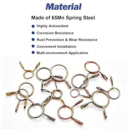 Tnisesm 310Pcs 5-13mm 9 Size Spring Clips Clamps Assortment Kit, Fuel Line Hose Tubing Spring Clips Clamps for Motorcycle Scooter ATV