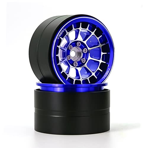 Treal Aluminium 2.2 Beadlock Wheels Rims(2) pcs Fit RC Crawler Mud Truck 2.2 Tires (Blue) - color: Blue