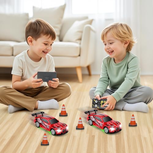 SASBSC Mini RC Toy Cars for Boys Kids Adults, 2.4GHz APP Remote Control Car with Lights and 3 Speed Modes, 1/64 Race Toy Car Rechargeable for Boys Ages 5-7 8-12,Birthday Gifts for Kids - color: Red