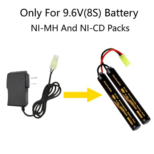 Airsoft RC Battery Charger for 9.6V (8S) NiMH/NiCd Battery Packs, 250mA AC Plug Charger with Mini Tamiya Connector for RC Hobbies Airsoft Guns RC Cars RC Airplanes