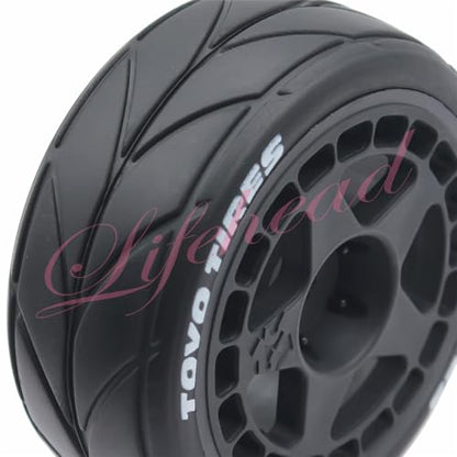 Lifehead 65mm On Road Rubber Tires& Wheels Rims 12mm Hex Hub for HPI Ken Block's Tamiya XV01 TT01 TT02B Kyosho FAZER MK2 Lc Racing PTG HSP RGT RC 3RACING D5 1/10 RC Rally Car - color: Black 1