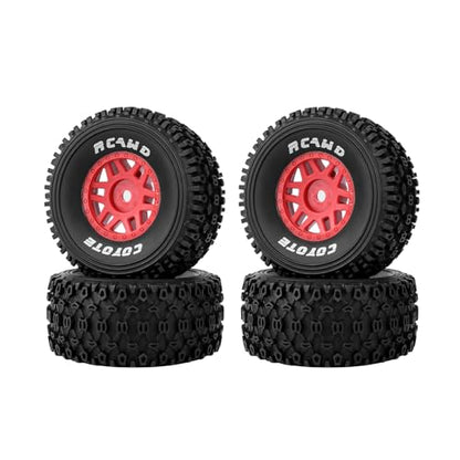 RCAWD Mojave Grom & 1/16 Slash 4X4 Pre-Glued Wheel Tire Sets, Balance Grip & Durability Nylon Rubber 12mm Hex Adapter 4mm for Traxxas & ARRMA Upgrades Part All Terrain Adaptation 4pcs Red - color: Red