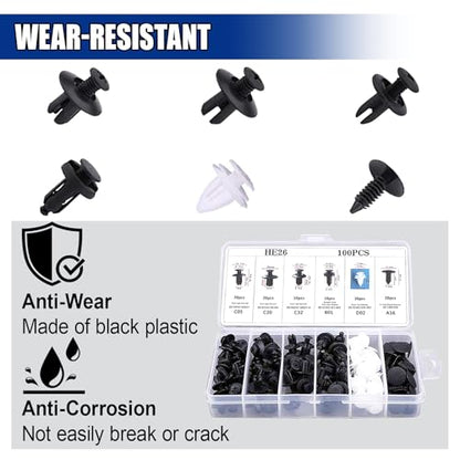 100PCS Car Bumper Retainer Clips (100PCS) | Automotive Body Trim Fixed Clip, Auto Door Panel Push Pin, Universal Vehicle Plastic Rivets Kit with Storage Box - size: 100PCS