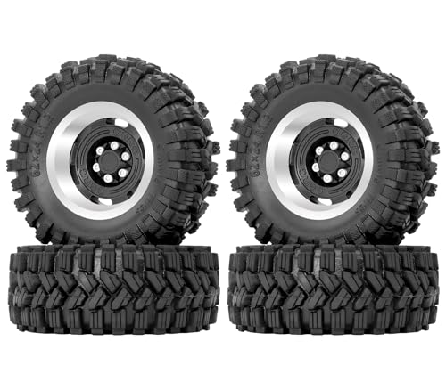 OGRC 1.3 Beadlock Wheel Tires -4mm Offset Wheels for 1/24 1/18 SCX24 TRX4M | Aluminum, 7mm Hex, Sticky Compound Rubber, for TRX4M AX24 FCX24 RC Carwler Car, Black - color: Black