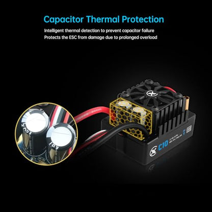 XC C10 Sensorless Brushless ESC for 1/10 RC Car,2-4S 120A | Bluetooth APP Programming,6.0V/7.4V/8.4V BEC,IP67,Multiple protection - style: XT 60