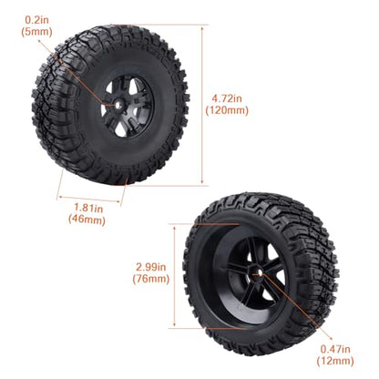 4.72 inches 120mm RC Short Course Tires and Wheels 12mm Hex for 1/10 Traxxas Slash 2WD Slash 4x4 Losi SCT Redcat Blackout SC, Set of 4 (Type 2)