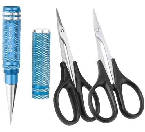 3Pcs RC Body Reamer Hole Punche, RC Body Trimming Tools Kit with Sleeve and Curved Scissors & Straight Scissors Set RC Car Body Mounting for 0-14mm Hole Punching and Trimming (Blue) - color: Blue