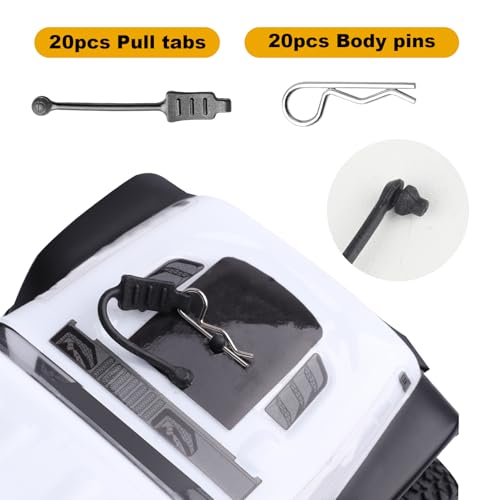 20pcs HobbyPark Universal 1/16 1/18 RC Car Body Clips and Pull Tabs Retainer Small R Pins for SCX24 TRX4M RC Vehicles Truck Buggy Shell Replacement Parts - size: 1.0mm Rod Silver Clips