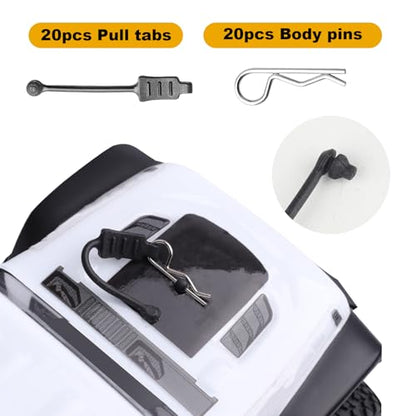 20pcs HobbyPark Universal 1/16 1/18 RC Car Body Clips and Pull Tabs Retainer Small R Pins for SCX24 TRX4M RC Vehicles Truck Buggy Shell Replacement Parts - size: 1.0mm Rod Silver Clips