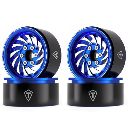 TREAL 1.9 Beadlock Wheels - Cyclone Style CNC Machined Aluminum Rims (4-Pack) for 1/10 RC Crawlers TRX4, SCX10 III, and Ascent(Blue) - color: Blue