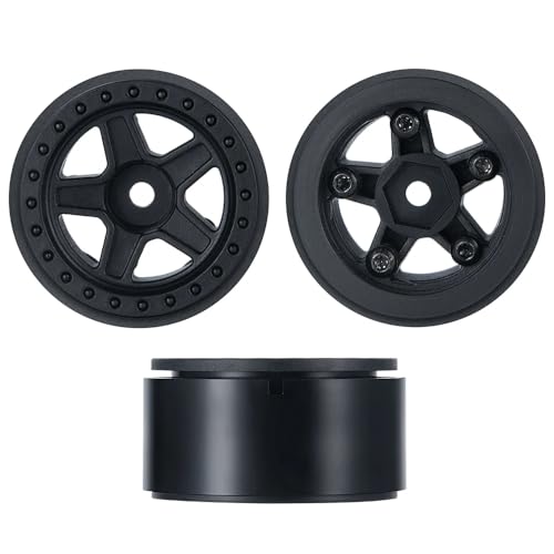 4PCS 1.0inch Wheel Rims RC Plastic 5-Spokes Beadlock Wheel Rim Hub for Axial SCX24 Deadbolt All 1/24 Scale RC Crawler Upgrade Parts Accessories (Black) - color: Black