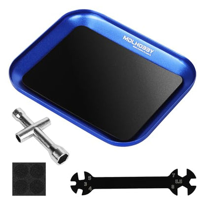 Micro Magnetic Tray RC Car Tool Kit Hex Socket RC Wheel Wrench Tool Hex Nut Driver, Tiny RC Car Multi-Functional Repair Tool Set - for 1/8 1/10 Scale RC Cars,Includes 4-Way 6-in-1 Screwdriver Blue - color: Blue