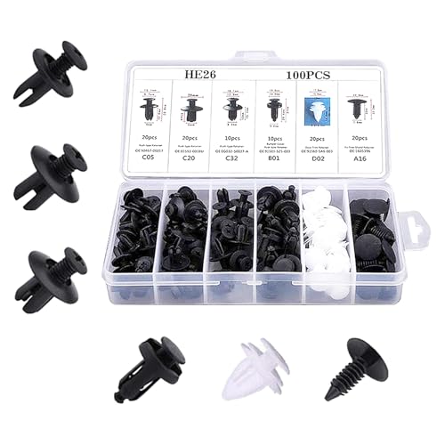 100PCS Car Bumper Retainer Clips (100PCS) | Automotive Body Trim Fixed Clip, Auto Door Panel Push Pin, Universal Vehicle Plastic Rivets Kit with Storage Box - size: 100PCS