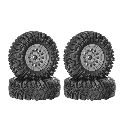 4PCS 1.3" Aluminum Alloy Beadlock Wheel Rims All-Terrain Tyre 70mm Rubber Tires Set with 5mm & 7mm Hex for 1/12 1/14 1/18 1/24 RC Rock Crawler Car Upgrade Parts (B-Gray) - color: B-gray