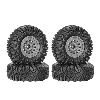 4PCS 1.3" Aluminum Alloy Beadlock Wheel Rims All-Terrain Tyre 70mm Rubber Tires Set with 5mm & 7mm Hex for 1/12 1/14 1/18 1/24 RC Rock Crawler Car Upgrade Parts (B-Gray) - color: B-gray