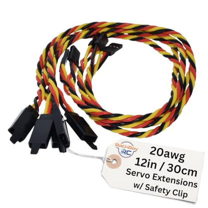 BackBayRC - 20awg Twisted Servo Extension Cable w/Safety Clip - 100 Strands for RC Vehicles, Drones, E-Bikes - 8 Lengths / 5 Wires per Pack (30CM / 12in) - style: 30CM / 12in