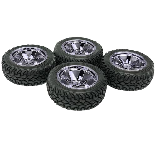 4PCS 75mm Rubber Tires and 6Spokes Plastic Wheel Rims Tyre for 1/10 RC On-Road Drift Racing Car 1:14 1:16 Rally Car for Tamiya Kyosho HPI HSP TT02 Upgrades Parts (Grey) - color: Grey