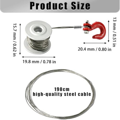 Metal Winch Drum Kit with Steel Cable & Tow Hook – Converts 25T Servo into RC Winch for 1/10 RC Crawler TRX4 SCX10 D90 CC01 – 190cm Cable, 12g (Servo Not Included)