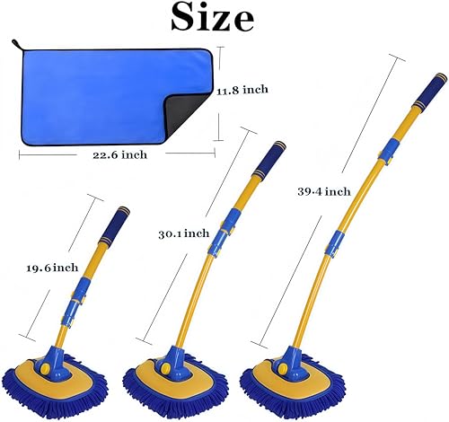 BMLEI Car Wash Brush with Long Handle, 15° Curved Cleaning Mop Car Wash Kit | Microfiber Replacement Head, Car Duster Exterior, Extension Pole, , Scratch-free, Car Cleaning Brush for Cars Trucks RV Boats - color: 5pcs Blue Mop Washing Set