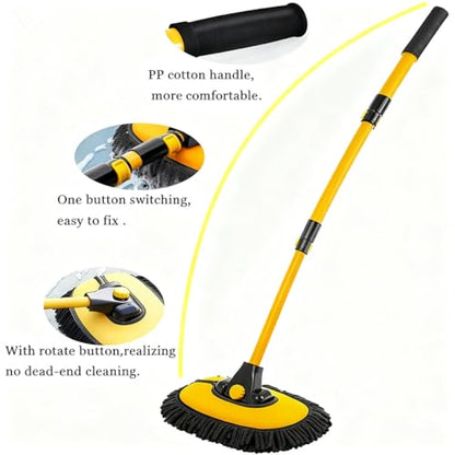 BMLEI Car Wash Brush with Long Handle, Microfiber Cleaning Car Wash Kit | Car Wash Mop with 2 Replacement Head, Extension Pole, Exterior Chenille Car Cleaning Brush for Washing Roof Car Truck RV - color: Yellow Mop With Yellow Washing Cloth