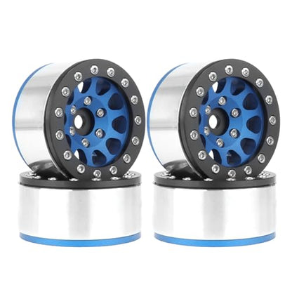4PCS 1.55 Inch Aluminum Alloy Metal 10Holes Beadlock Wheel Rim Hubs Replacement Accessory for Tamiya AX90069 D90 TF2 CC01 CC02 1/10 RC Crawler Car Upgrade Parts (Black Blue) - color: Black Blue