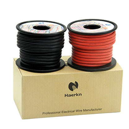 Haerkn 12 awg Silicone Electrical Wire Cables 2 Colors 30ft Each Spool | 12 Gauge High Temp 200 deg C 600V Soft and Flexible Hook Up Oxygen Free Stranded Tinned Copper Wire Model Battery Cable - style: 12awg-2 Spool-30FT