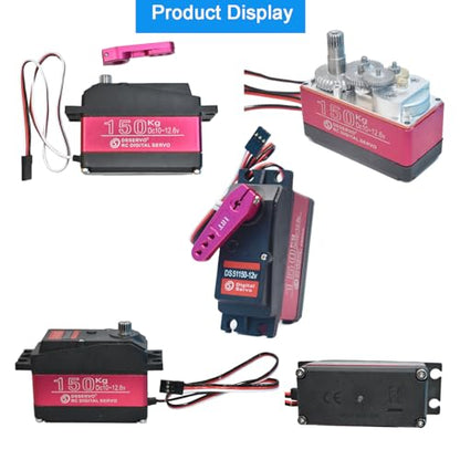 DS51150 150KG Digital RC Servo 12V High Volge Large Torque Full Metal Gear Steering Servo with 18T Servo Arm for 1:5 Scale Baja RC Car Crawler Buggy Trgguy Robot Truck Boat 270 Degree