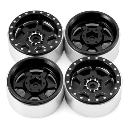 1.3inch Aluminium Beadlock Wheel Hub Rims for Axial SCX24 TRX4M 1/18 1/24 RC Crawler Car Upgrade Parts (Black) - color: Black