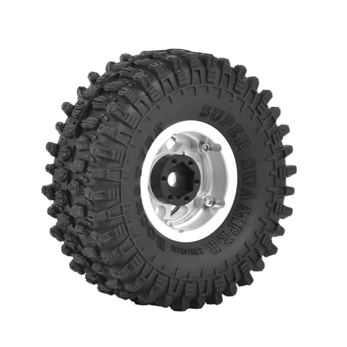 4PCS 1.55 inch Aluminum Metal Beadlock Wheels Rim and 95mm All Terrain Rubber Tires for 1/10 1/12 RC Rock Crawler Car for Axial AX90069 D90 TF2 Tamiya LC70 JIMNY UTB18(5Spoke,Silver Black) - color: 5spoke,silver Black