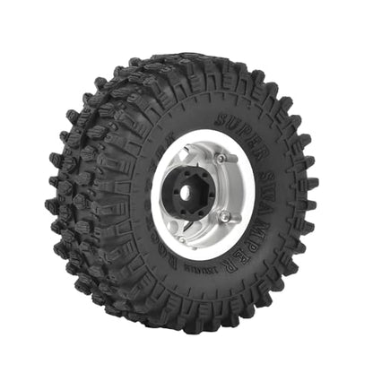 4PCS 1.55 inch Aluminum Metal Beadlock Wheels Rim and 95mm All Terrain Rubber Tires for 1/10 1/12 RC Rock Crawler Car for Axial AX90069 D90 TF2 Tamiya LC70 JIMNY UTB18(5Spoke,Silver Black) - color: 5spoke,silver Black