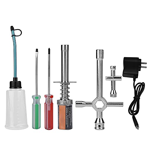 Nitro Starter Kit, RechargeableGlow Plug Igniter Tool Set with Fuel Bottle Wrench Screwdriver Accessories for 1/8 1/10 Nitro Engine RC Car Truck Buggy