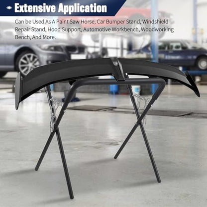 Folding Work Stand (1-Pack), 500-Pound Adjustable Folding Stand for Automotive Repair, Woodworking & Surfboards, Black