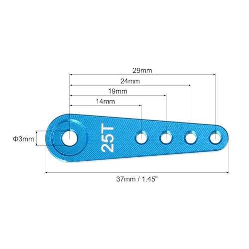 MECCANIXITY 6 Pcs Aluminum Servo Horn Long 25T 25 Teeth Steering Arm 37mm Length Blue Suitable for DIY RC Car/Boat/Airplanes Boat Model Accessories - color: Blue