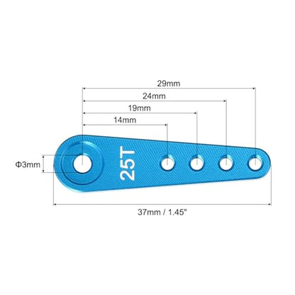 MECCANIXITY 6 Pcs Aluminum Servo Horn Long 25T 25 Teeth Steering Arm 37mm Length Blue Suitable for DIY RC Car/Boat/Airplanes Boat Model Accessories - color: Blue