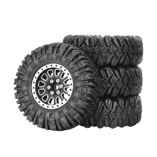 1.3” All-Terrain Tire and Wheel Set, Metal Beadlock 5mm & 7mm Hex Wheels for SCX24 TRX4M 1/12 1/14 1/18 1/24 RC Crawler Car (D, Black) - color: D, Black